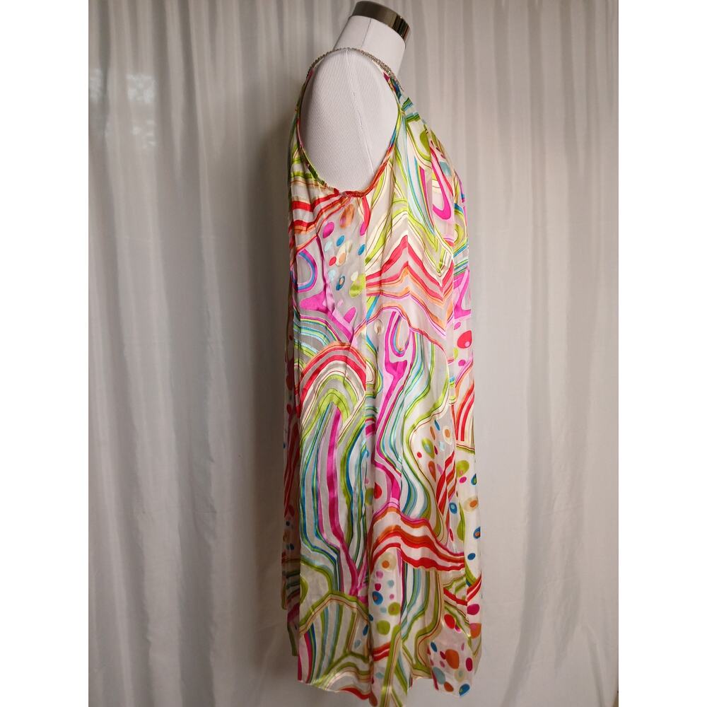 La Femme Paris Silk Rhinestone Faux Pearl Retro tent Dress Colorful Swirls 10 - Picture 12 of 12